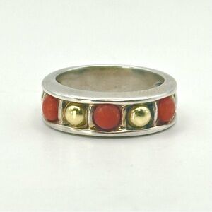Lagos Caviar Coral , Sterling Silver & 18 Kt Gold Ring Size 7 RARE